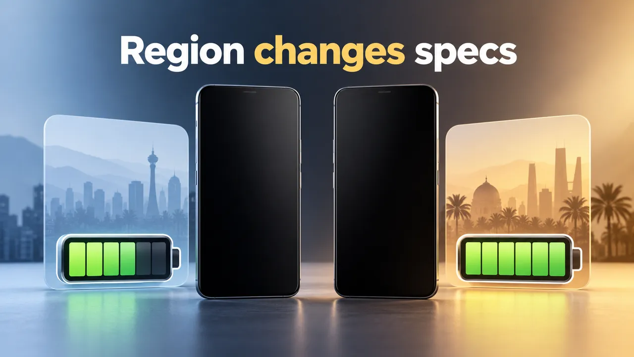 Two generic phone outlines beside region cards with different battery icons.